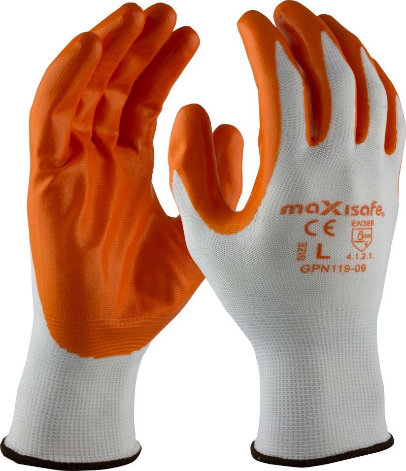 Maxisafe Orange Nitrile Coated Polyester Gloves