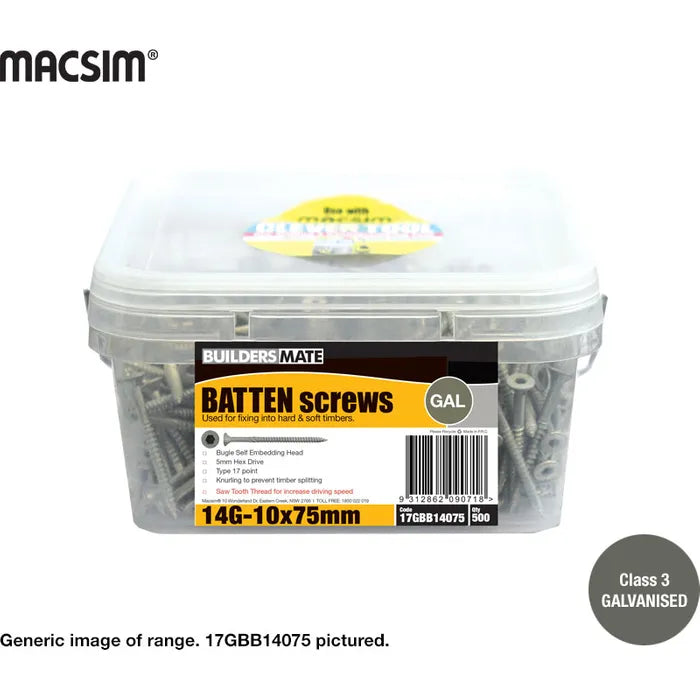 MACSIM Bugle Head / Hex drive T 17 Batten Galv Screws C4