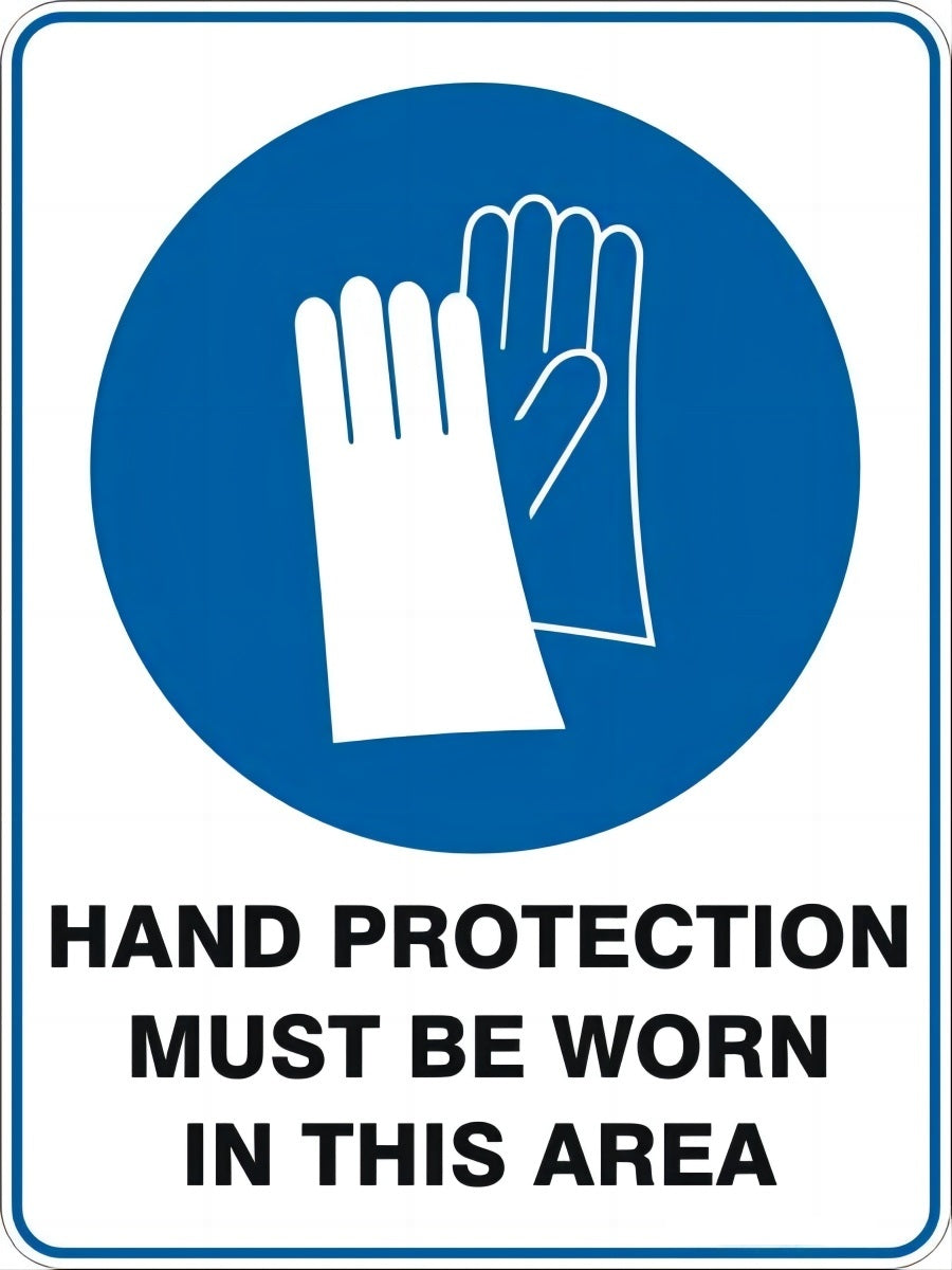 (HAND PROTECTION MUST BE WORN IN THIS AREA) PP Graphic Safety Sign