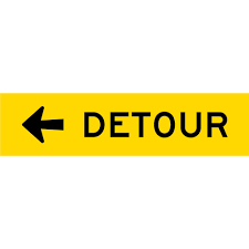 (Detour Left Arrow) Graphic Sign - Reflective - Black edge - Yellow - 1200x300mm