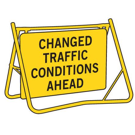 (CHANGED TRAFFIC CONDITIONS AHEAD) Swing Stand Sign - Galv. Steel - Yellow