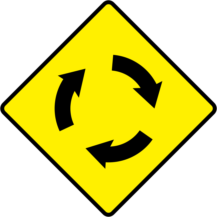 (NEW ROUNDABOUT AHEAD) Swing Stand Sign - Galv. Steel - Yellow