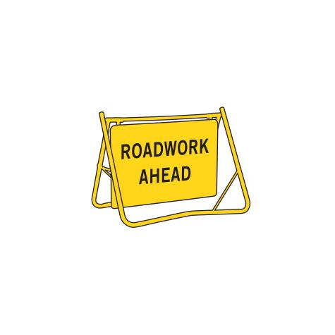 (ROADWORK AHEAD) Swing Stand Sign - Galv. Steel - Yellow