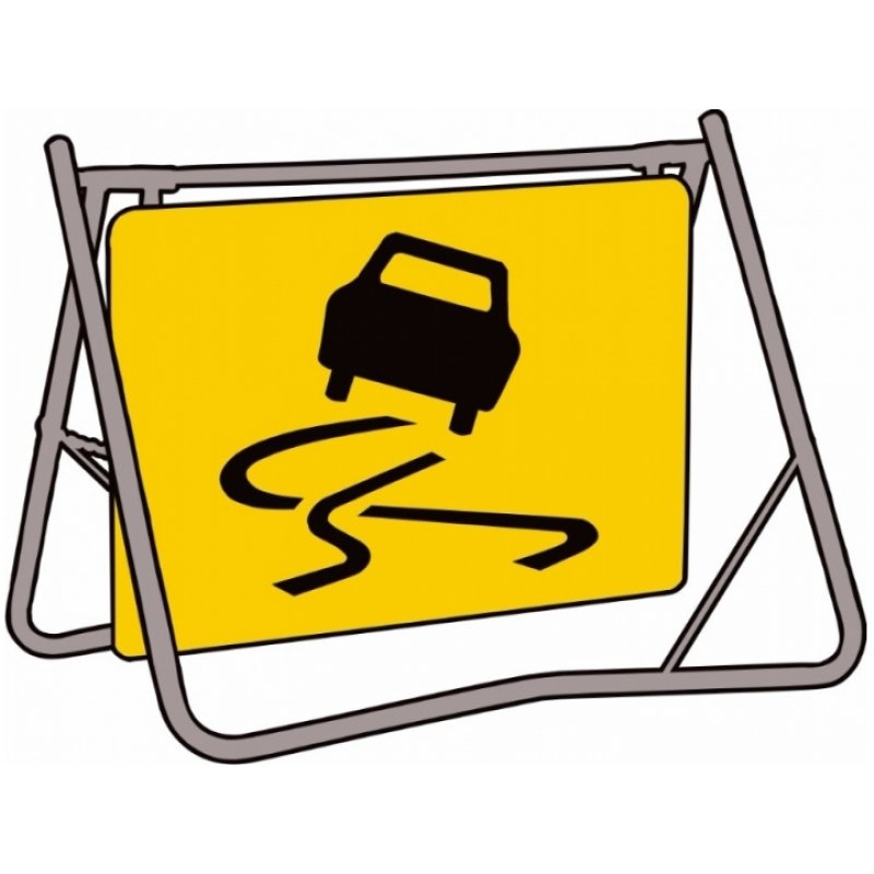 Swing Stand Graphic Sign Slippery Surface - Galv. Steel - Yellow