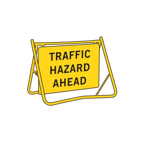 (TRAFFIC HAZARD AHEAD) Swing Stand Sign - Galv. Steel - Yellow