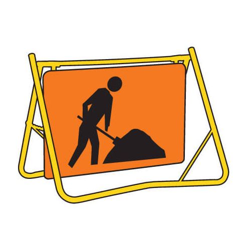 Swing Stand Graphic Sign Workmen Ahead - Galv. Steel - Red