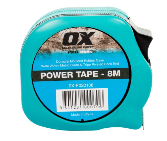 OX Professional 8m Duragrip Metric Tape Measure