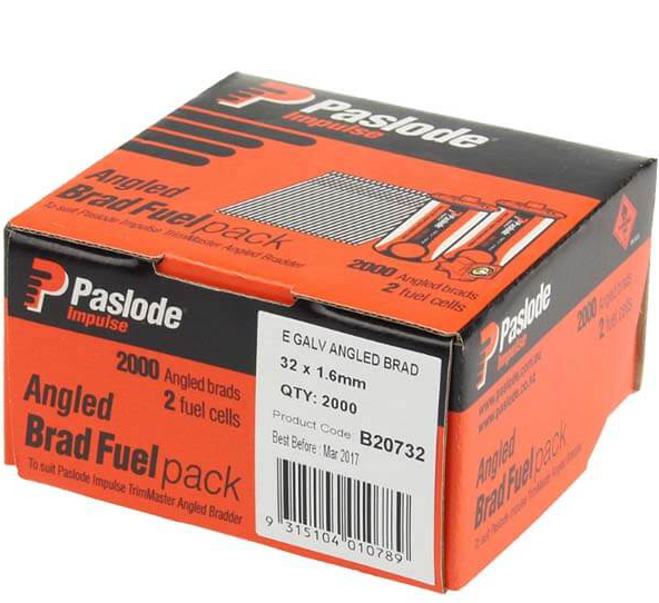 Paslode Brad Nails - 32mm Angled 16 Gauge - Galv. with Fuel - (2000/box)