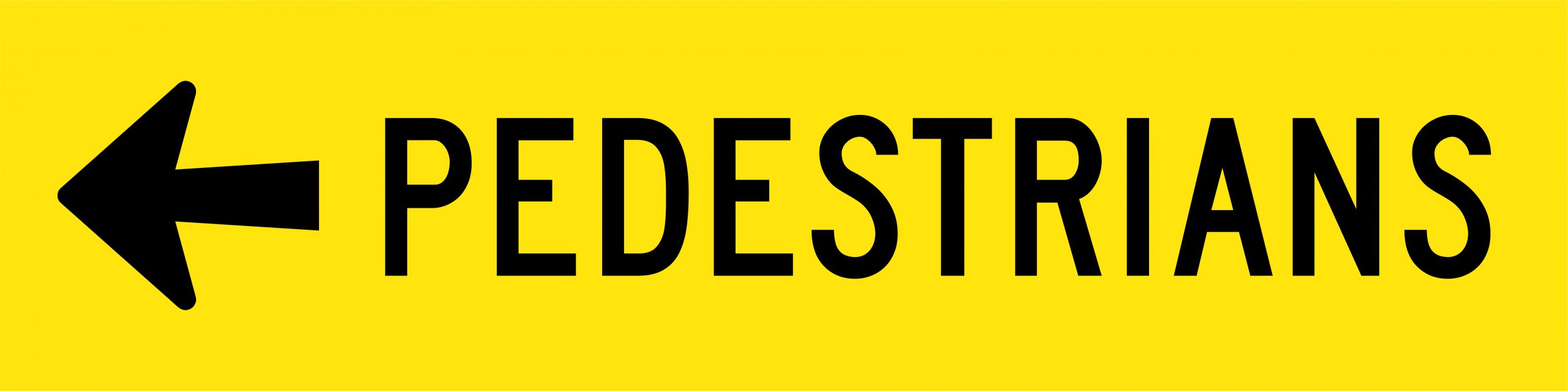 (Pedestrians Left Arrow) Graphic Sign - Reflective - Black edge - Yellow - 1200x300mm