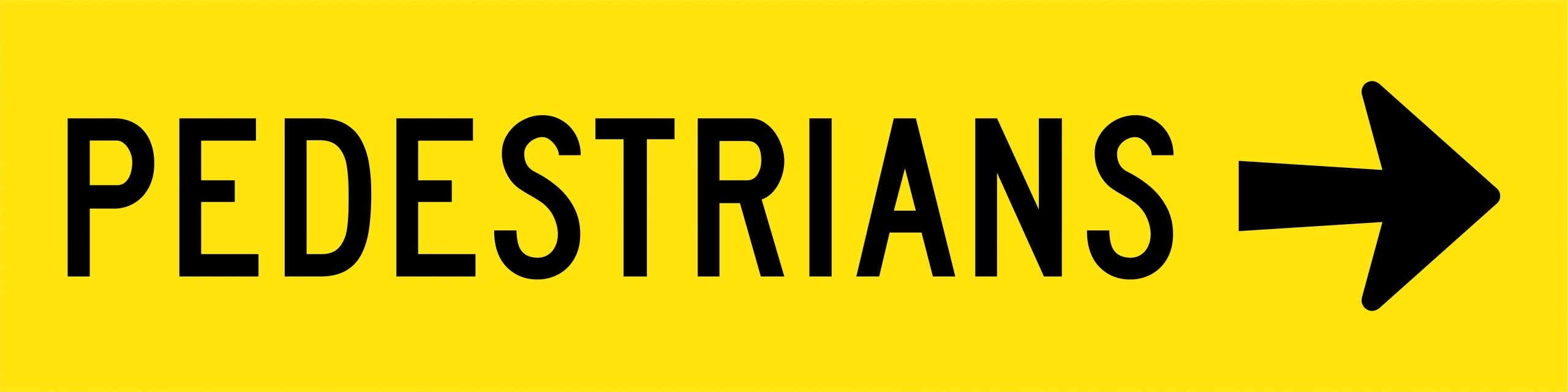 (Pedestrians Right Arrow) Graphic Sign - Reflective - Black edge - Yellow - 1200x300mm