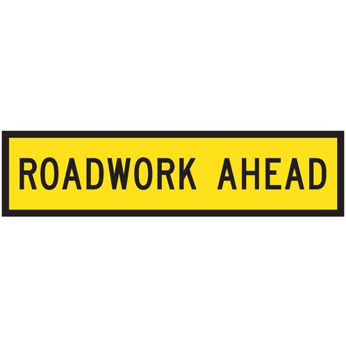 (ROADWORK AHEAD) Corflute Sign - Black on Yellow - 1200x300mm