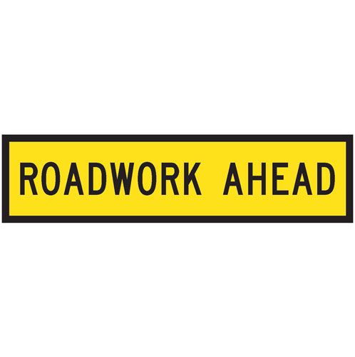 (ROADWORK AHEAD) Corflute Sign - Black on Yellow - 1200x300mm